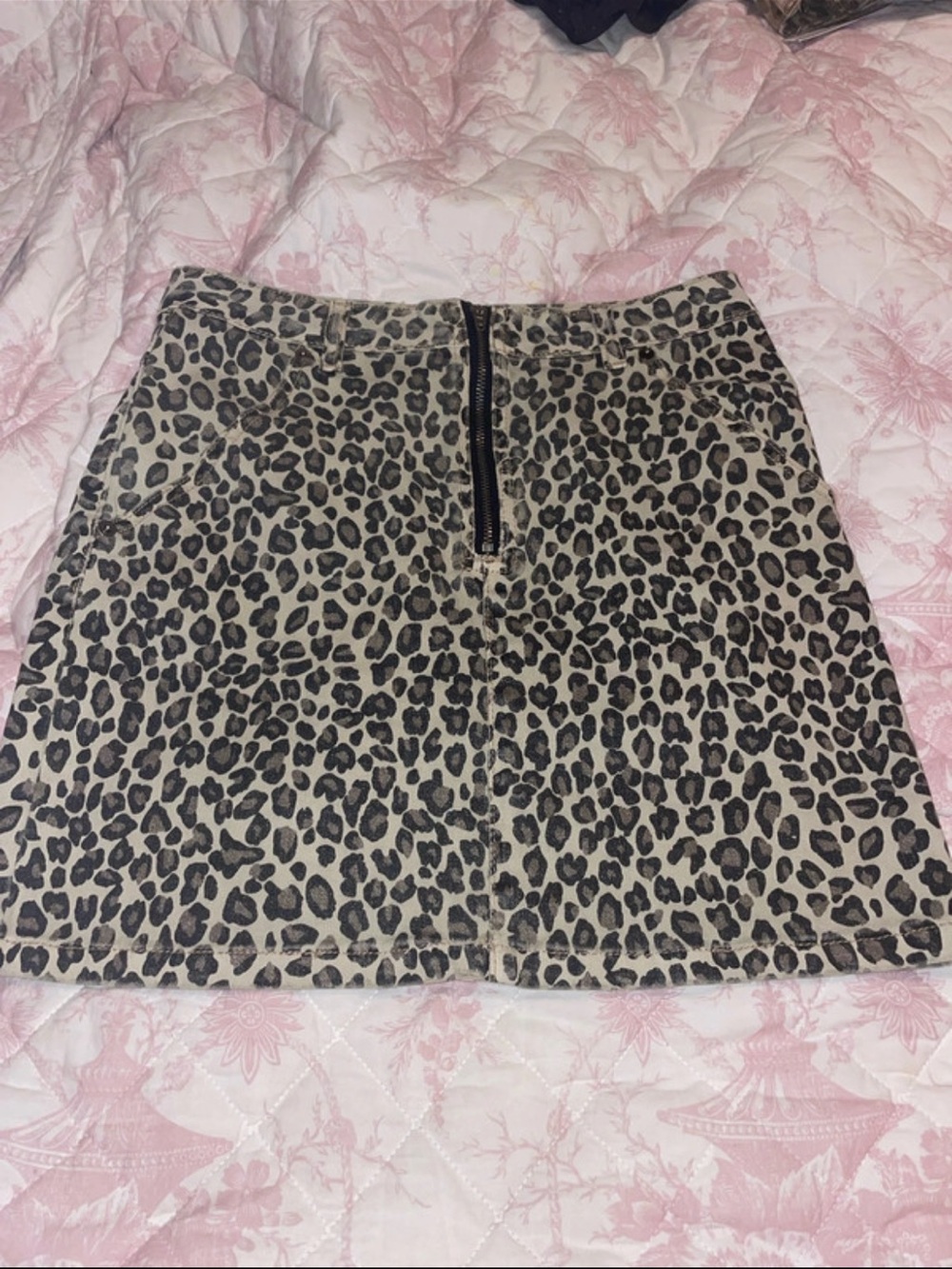 Mustard Seed Leopard Print Mini Skirt - Beige & Black